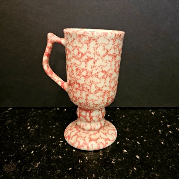 Gerald Henn Roseville Spongeware Pedestal Cafe Mug Pink Rose Vintage Retro - Picture 1 of 11